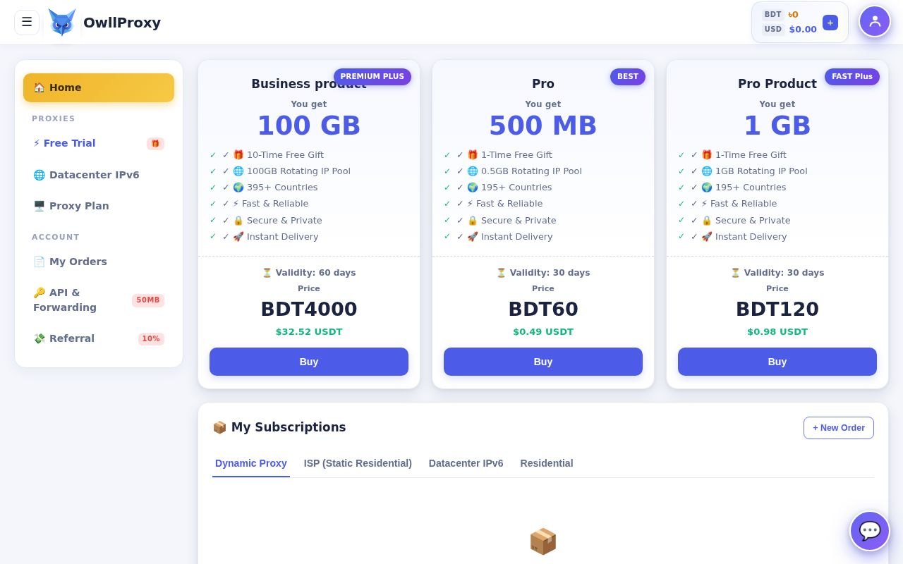 OwllProxy dashboard